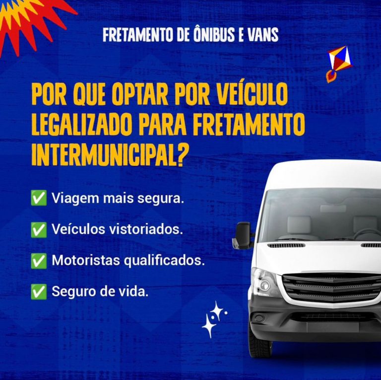 Cartaz sobre o fretamento de ônibus e vans